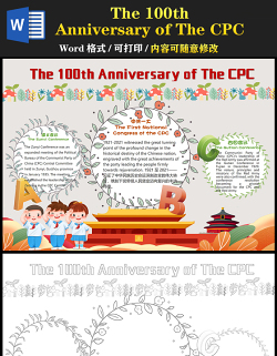 慶祝中國(guó)共產(chǎn)黨成立100周年英語(yǔ)手抄報(bào)2021七一建黨節(jié)英文小報(bào)模板