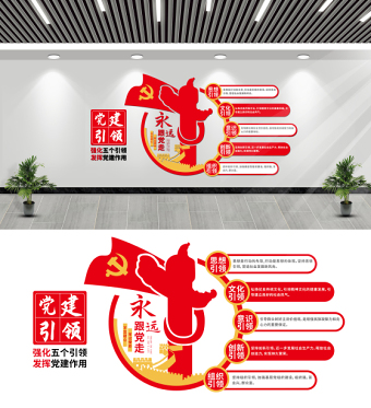 黨建引領(lǐng)文化墻紅色精美五個引領(lǐng)黨建長廊模板
