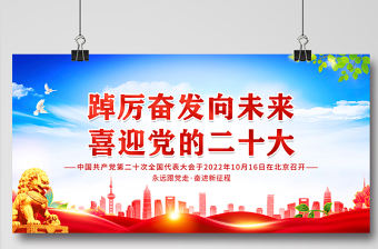 2022踔厲奮發向未來喜迎黨的二十大展板藍色簡潔黨政風二十大街道黨建宣傳教育展板