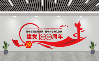 2021简约红色庆祝建党100周年七一建党节文化墙模板