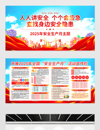 2025年安全生產(chǎn)月主題展板人人講安全個個會應(yīng)急查找身邊安全隱患宣傳欄模板