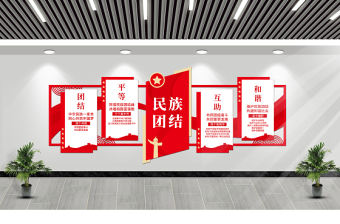 民族團結文化墻紅色精美民族團結一家親同心共筑中國夢模板