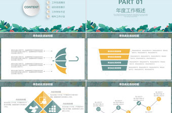 2021馬卡龍淡藍手繪植物工作總結工作計劃PPT模板