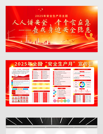 2025年安全生產(chǎn)月展板紅色光效人人講安全個個會應(yīng)急查找身邊安全隱患施工現(xiàn)場宣傳欄展板