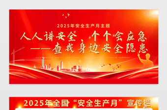 2025年安全生產月展板紅色光效人人講安全個個會應急查找身邊安全隱患施工現場宣傳欄展板