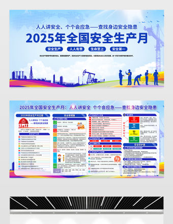 藍色大氣全國安全生產月宣傳欄宣傳展板設計模板