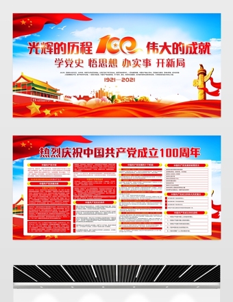 光輝的歷程偉大的成績(jī)慶祝建黨100周年宣傳欄設(shè)計(jì)模板