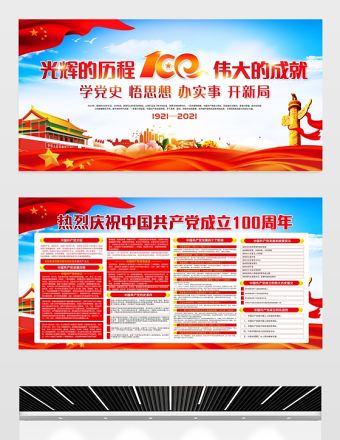光輝的歷程偉大的成績慶祝建黨100周年宣傳欄設計模板
