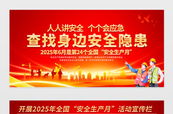 人人講安全個(gè)個(gè)會(huì)應(yīng)急查找身邊安全隱患2025安全生產(chǎn)月宣傳展板