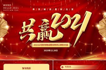 共贏2021牛年紅色大氣年會表彰大會頒獎典禮動態PPT模板