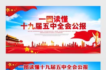 大氣紅色一圖看懂十九屆五中全會展板宣傳欄設計
