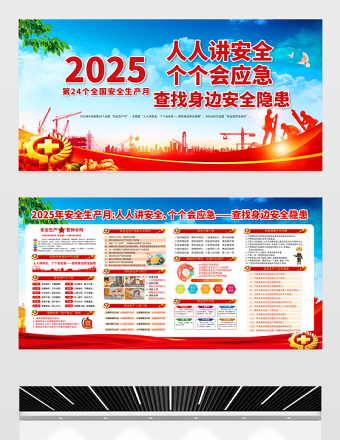 2025安全生產(chǎn)月展板精美大氣6月安全生產(chǎn)宣傳教育展板宣傳欄模板