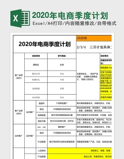 2020年电商季度计划表