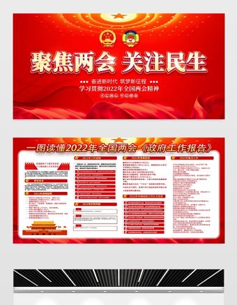 2022政府工作報(bào)告宣傳欄紅色大氣聚焦兩會(huì)關(guān)注民生奮進(jìn)新時(shí)代逐夢(mèng)新征程展板設(shè)計(jì)模板