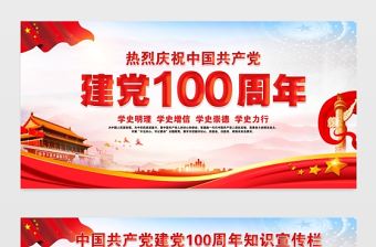 建黨100周年展板紅色大氣慶祝七一建黨節黨史知識宣傳欄模板