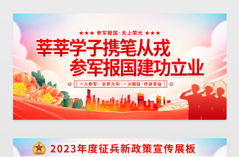 2023年征兵政策宣傳欄精美大氣大學(xué)生參軍入伍參軍報(bào)國(guó)建功立業(yè)宣傳展板 2023年征兵政策宣傳欄精美大氣大學(xué)生參軍入伍參軍報(bào)國(guó)建功立業(yè)宣傳展板