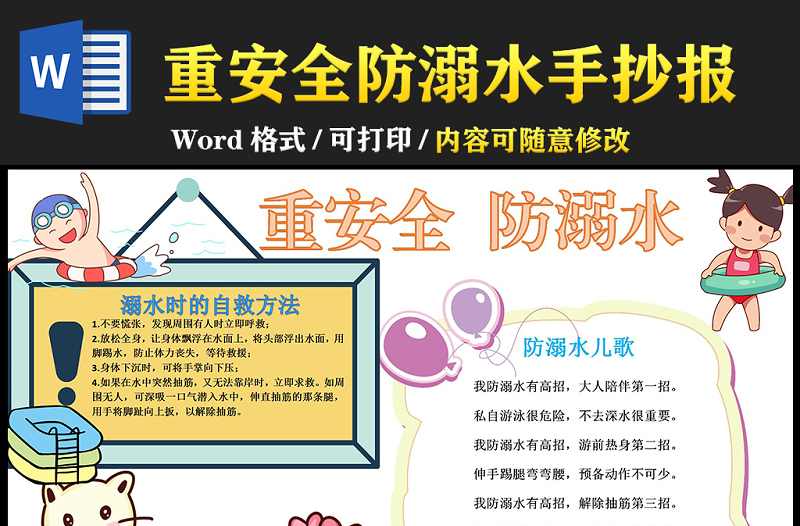 2021重安全防溺水手抄報安全假期重安全防溺水卡通風(fēng)格小報模板