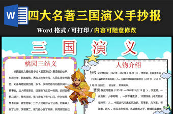 2022三國演義手抄報卡通中國四大名著小報模板