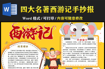 2022中國(guó)四大名著之西游記卡通故事介紹小報(bào)模板下載
