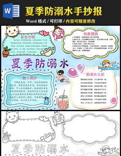 2021夏季防溺水手抄報(bào)安全夏季防溺水卡通風(fēng)格小報(bào)模板