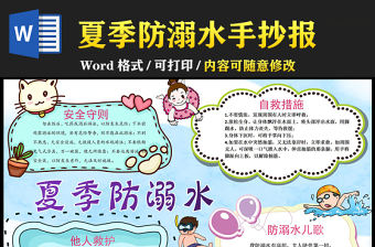 2021夏季防溺水手抄報安全夏季防溺水卡通風格小報模板