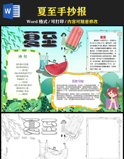 2021夏至傳統(tǒng)節(jié)氣手抄報中國傳統(tǒng)節(jié)氣夏至卡通風(fēng)格小報模板