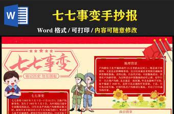 七七事變手抄報紅色卡通銘記歷史小報模板下載