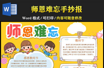2022師恩難忘手抄報卡通可愛教師節主題小報模板下載