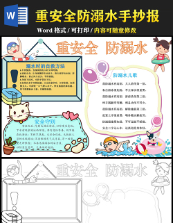 2021重安全防溺水手抄報安全假期重安全防溺水卡通風(fēng)格小報模板
