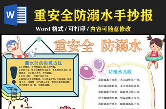 2021重安全防溺水手抄報安全假期重安全防溺水卡通風格小報模板