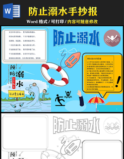 2021防止溺水手抄報(bào)安全假期防止溺水卡通風(fēng)格小報(bào)模板