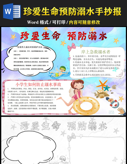 2021珍愛生命預(yù)防溺水手抄報安全假期珍愛生命預(yù)防溺水卡通風(fēng)格小報模板