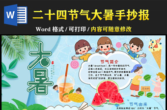 2022大暑手抄報(bào)綠色夏日清涼節(jié)氣小報(bào)模板下載