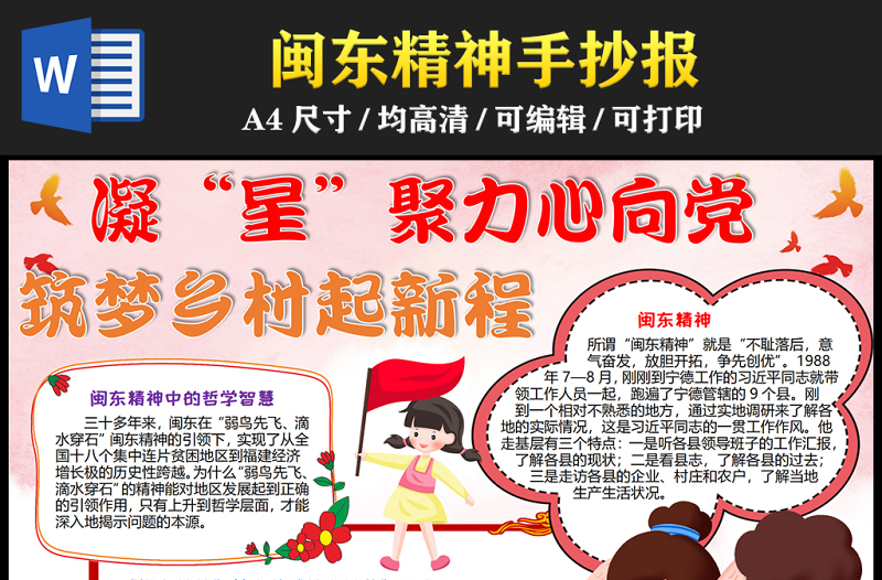 2023凝“星”聚力心向黨筑夢鄉(xiāng)村起新程手抄報創(chuàng)意紅色閩東精神word電子小報模板
