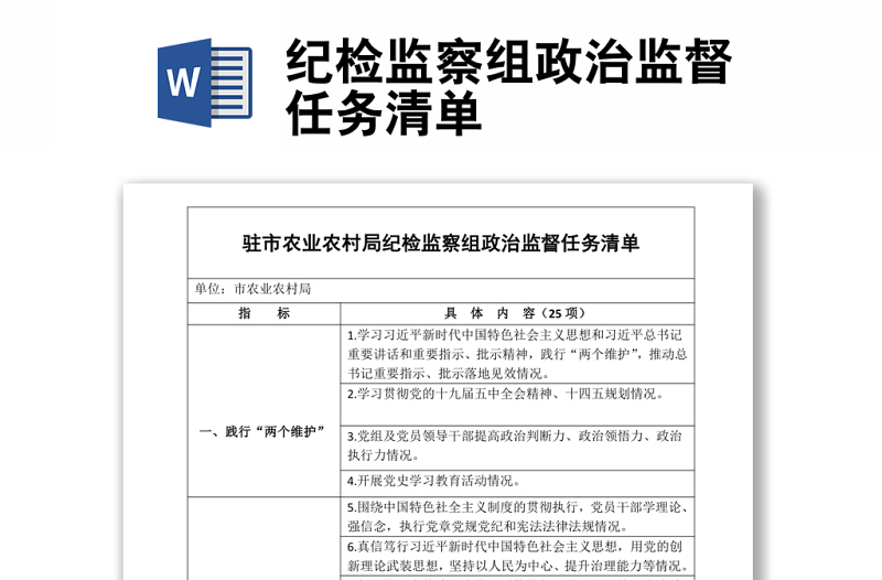 紀(jì)檢監(jiān)察組政治監(jiān)督任務(wù)清單