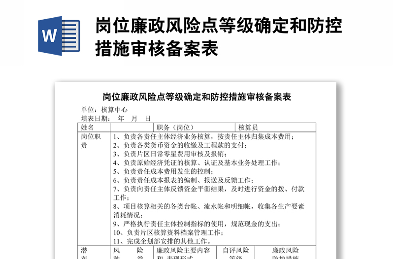 岗位廉政风险点等级确定和防控措施审核备案表