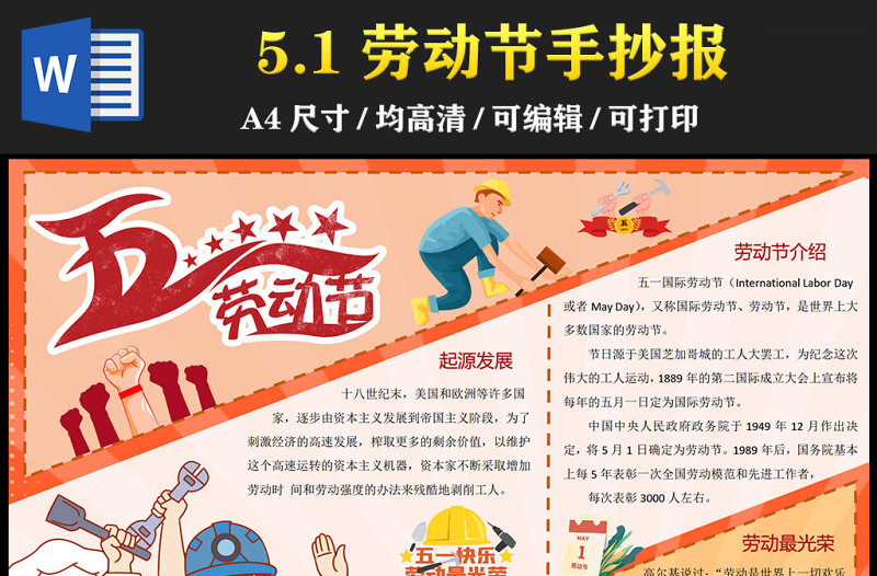 2023五一勞動節(jié)手抄報(bào)復(fù)古創(chuàng)意插畫風(fēng)勞動最光榮節(jié)日介紹電子小報(bào)模板