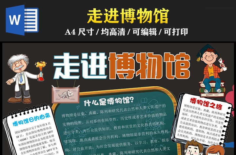 2023走进博物馆手抄报童趣卡通博物馆介绍国际博物馆日由来介绍电子小报模板
