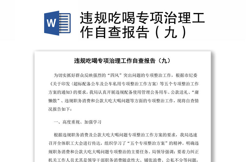 違規吃喝專項治理工作自查報告（九）