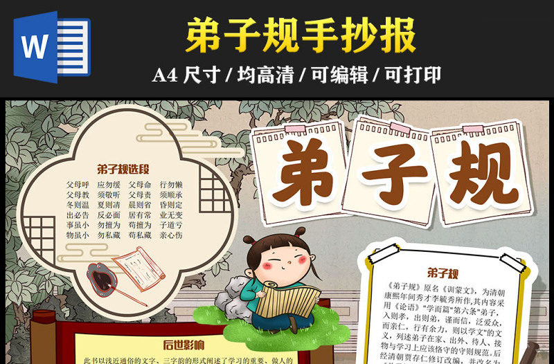 2023弟子規(guī)手抄報(bào)復(fù)古風(fēng)經(jīng)典國(guó)學(xué)文化弟子規(guī)電子小報(bào)模板