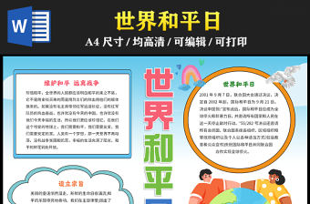 2023世界和平日手抄報簡約可愛維護和平遠離戰爭word電子小報模板