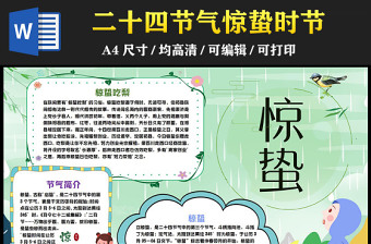 2023驚蟄手抄報綠色活潑節(jié)氣簡介中國傳統(tǒng)二十四節(jié)氣驚蟄時節(jié)電子小報模板