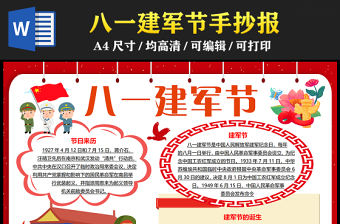 2023建軍節手抄報童趣簡約八一建軍節節日介紹word電子小報模板