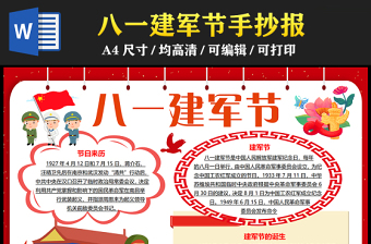 2023建軍節(jié)手抄報(bào)童趣簡(jiǎn)約八一建軍節(jié)節(jié)日介紹word電子小報(bào)模板