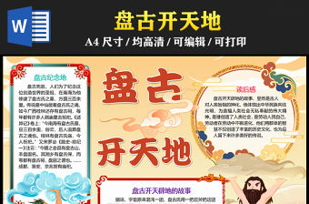 2023盤古開天地手抄報國潮插畫風中國神話故事介紹word電子小報模板