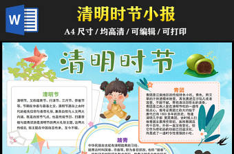 2023清明時節(jié)手抄報小清新卡通風(fēng)清明節(jié)踏青吃青團(tuán)電子小報模板