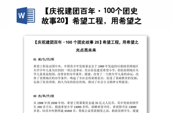 【慶祝建團百年·100個團史故事20】希望工程，用希望之光點亮未來