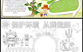 2023保護環(huán)境從我做起手抄報綠色小清新卡通風保護環(huán)境人人有責電子小報模板