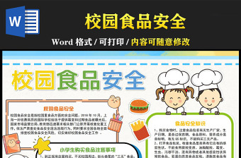 2023校园食品安全手抄报彩色卡通关注校园食品安全知识介绍电子小报模板