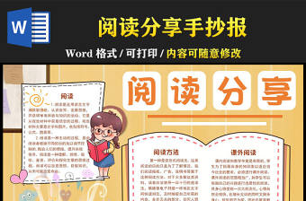 2022閱讀分享手抄報簡約可愛一起分享閱讀快樂小報模板下載